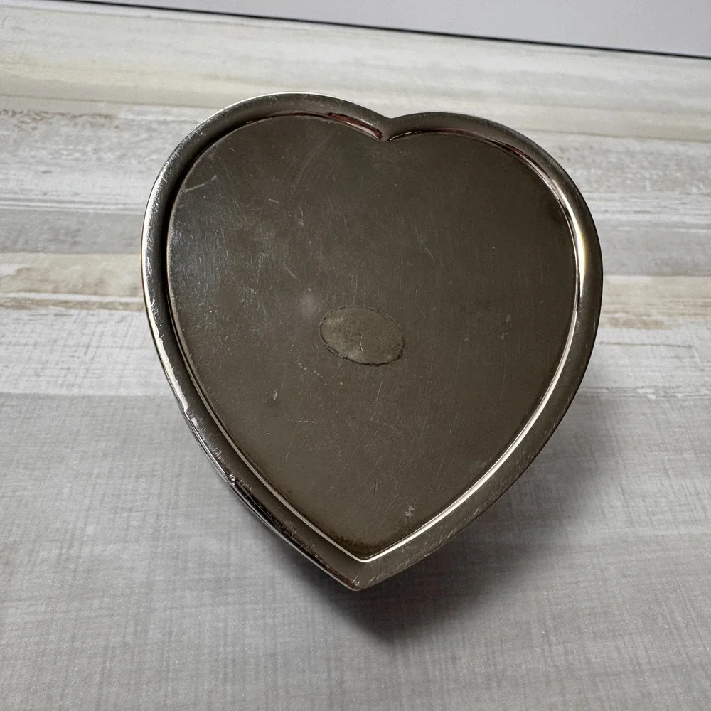 Vintage Silver Plate Heart-Shaped Velvet-Lined Trinket Box